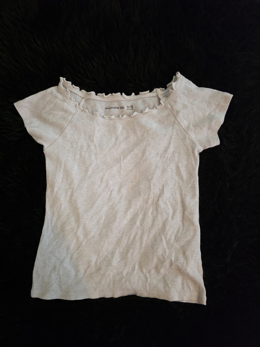 abercrombie kids Cream Ribbed Ruffle-Neck Short Sleeve Tee
